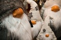 Christmas dwarves plush toys under Xmas tree Royalty Free Stock Photo