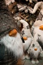 Christmas dwarves plush toys under Xmas tree Royalty Free Stock Photo