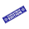 CHRISTMAS EDITION Scratched Rectangle Stamp Seal with Snowflakes Royalty Free Stock Photo