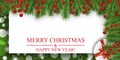 Christmas elegant background with fir branches, holly berries and gift box. Design element for Xmas and happy New Year. Vector Royalty Free Stock Photo