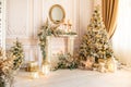 Christmas Elegant interior, beige and gold, decorative stucco.