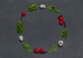 Christmas elegant wreath on black background, top view Royalty Free Stock Photo