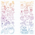 Christmas element in doodle kids drawing style. Vector pattern. Royalty Free Stock Photo