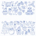 Christmas element in doodle kids drawing style. Vector pattern. Royalty Free Stock Photo