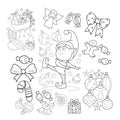 Ornaments of Christmas black and white, festive vector icons and elements ( JPG and vector illustrator) Royalty Free Stock Photo