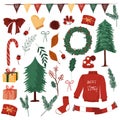 Christmas elements decoration vector  new year holiday  hand drawn icons set isolated vector illustration Royalty Free Stock Photo