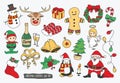 Christmas Elements Doodle Cartoon Clean Outline vector illustration set Royalty Free Stock Photo