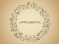 Christmas elements on gold background in circle form tree for wrapping, invitation card or other banners. Vector illustration EPS Royalty Free Stock Photo
