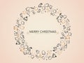 Christmas elements on gold background in circle form tree for wrapping, invitation card or other banners. Vector illustration EPS Royalty Free Stock Photo