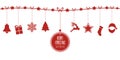 Christmas elements hanging line red isolated background Royalty Free Stock Photo