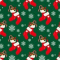 Christmas Elements Seamless Pattern With Red Sock With Candy Canes And Holly Leaves And Berries Ornate Seamless Pattern.