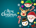 Christmas elements vector banner template. Merry Christmas greeting typography in blue empty space. Royalty Free Stock Photo