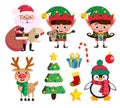 Christmas elements and vector characters like santa claus, elf and reindeer Royalty Free Stock Photo