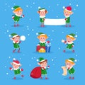 Christmas elf. Baby elves santa claus helpers. Funny winter dwarf vector characters Royalty Free Stock Photo