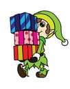 Christmas Elf Boy Carrying Pile of Gift