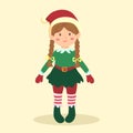 Christmas Elf Braid Girl Cartoon