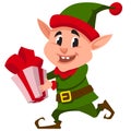 Christmas elf carrying gift box Royalty Free Stock Photo
