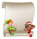 Christmas Elf Cartoon Characters Scroll Sign Royalty Free Stock Photo