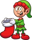 Cartoon Christmas elf holding a Christmas stocking