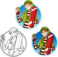 Christmas elf Caucasian boy with gift set