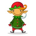 Christmas elf character in red hat. Illustration of Christmas greeting card with cute elf Royalty Free Stock Photo