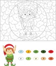 Christmas elf. Color by number educational game for kids