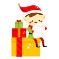 Christmas elf. Cute Santa`s helper read letter. Cartoon character for new Year greeting design Royalty Free Stock Photo