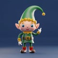 Christmas elf 3d icon. Cartoon, toy style. 3d illustration render. Cartoon character elf toy. Santa 3d clip art isolated