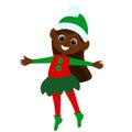 The Christmas elf is dressed in an elf costume and she is happy. Little cute elf girl in cartoon style Royalty Free Stock Photo