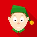 Christmas Elf Face in Flat Style with Long Shadows Royalty Free Stock Photo