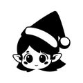Christmas elf face silhouette. Elf wearing a Santa hat.