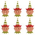 Christmas elf face vector cartoon set of emotions isolated Royalty Free Stock Photo