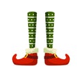 Christmas elf feet flat vector illustration. Little santa helper, funny medieval clown costume part. Green stockings and