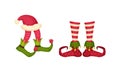 Christmas elf feet set. Shoes for gnome or leprechaun legs. Xmas holiday decor elements vector illustration Royalty Free Stock Photo