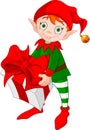 Christmas Elf with Gift Royalty Free Stock Photo