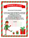 Christmas elf goodbye letter with christmas gift. Flat vector illustration