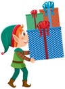 Christmas elf holding gift boxes Royalty Free Stock Photo