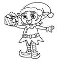 Christmas Elf Holding Gift Isolated Coloring Page Royalty Free Stock Photo