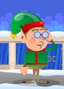 Christmas Elf looking through binoculars. Royalty Free Stock Photo