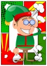 Christmas Elf looking through binoculars. Royalty Free Stock Photo