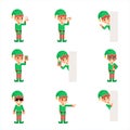 Christmas elf santa claus helper in different poses and actions characters icons set flat design vector illustration