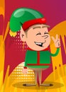 Christmas Elf showing the V sign, peace hand gesture. Royalty Free Stock Photo