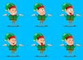 Christmas Elf shrugs shoulders expressing don`t know gesture.