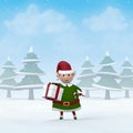 Christmas Elf in a snowy winter landscape Royalty Free Stock Photo