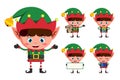 Christmas elf vector character set. Young boy elves cartoon charcaters Royalty Free Stock Photo