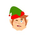 Christmas Elf winks Emoji. Santa helper emotion cheerful. Royalty Free Stock Photo