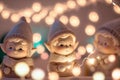 Christmas elfs close-up against the background of lights. AI Generated