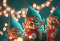 Christmas elfs close-up against the background of lights. AI Generated