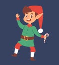 Christmas elfs kids vector children Santa Claus helpers cartoon elfish boy young characters traditional costume Royalty Free Stock Photo