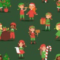 Christmas elfs kids vector children Santa Claus helpers cartoon elfish boys and girls young characters traditional